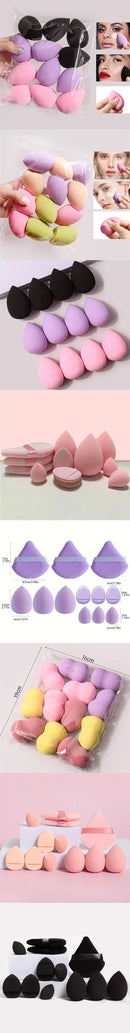 Kit with 12 multicolored makeup sponges.