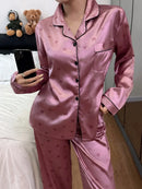 Women Pajamas Satin-Like Heart Print Long Sleeve