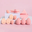 Kit with 12 multicolored makeup sponges.