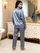 Women Pajamas Satin-Like Heart Print Long Sleeve
