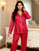 Women Pajamas Satin-Like Heart Print Long Sleeve