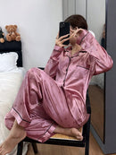 Women Pajamas Satin-Like Heart Print Long Sleeve