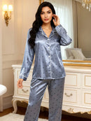 Women Pajamas Satin-Like Heart Print Long Sleeve